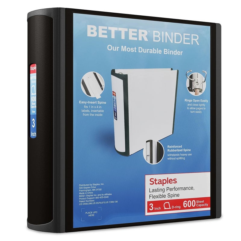 Staples 702874 3-Inch 3-Ring Better Binder Black (15126-Cc) - Image 1
